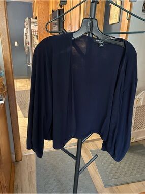 Perceptions Navy Open-Front Draped Women's Cardigan